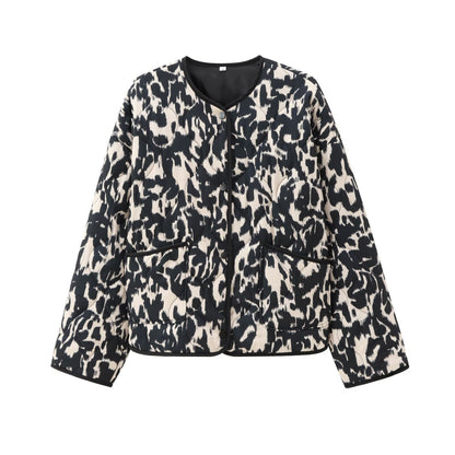 Women's Fashionable Printed Snap-button Long-sleeved Jacket