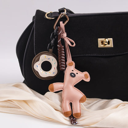 Leather Bear Bag Charm Donut Miu-style Keychain