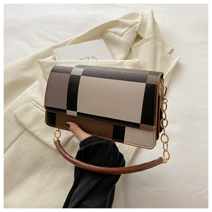 One-shoulder Portable Underarm Flow Color Contrast Patchwork Small Square Bag