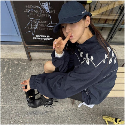 Contrast Color Jacquard Design Loose Casual Long Sleeves Jacket Coat - SD & CO.