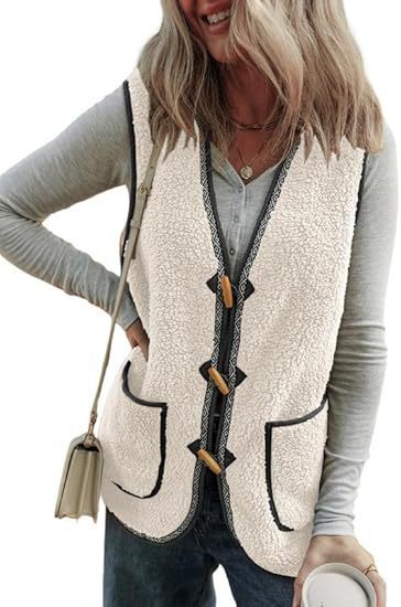Women's Casual Contrast Color Sleeveless Cardigan Outerwear Plush Vest