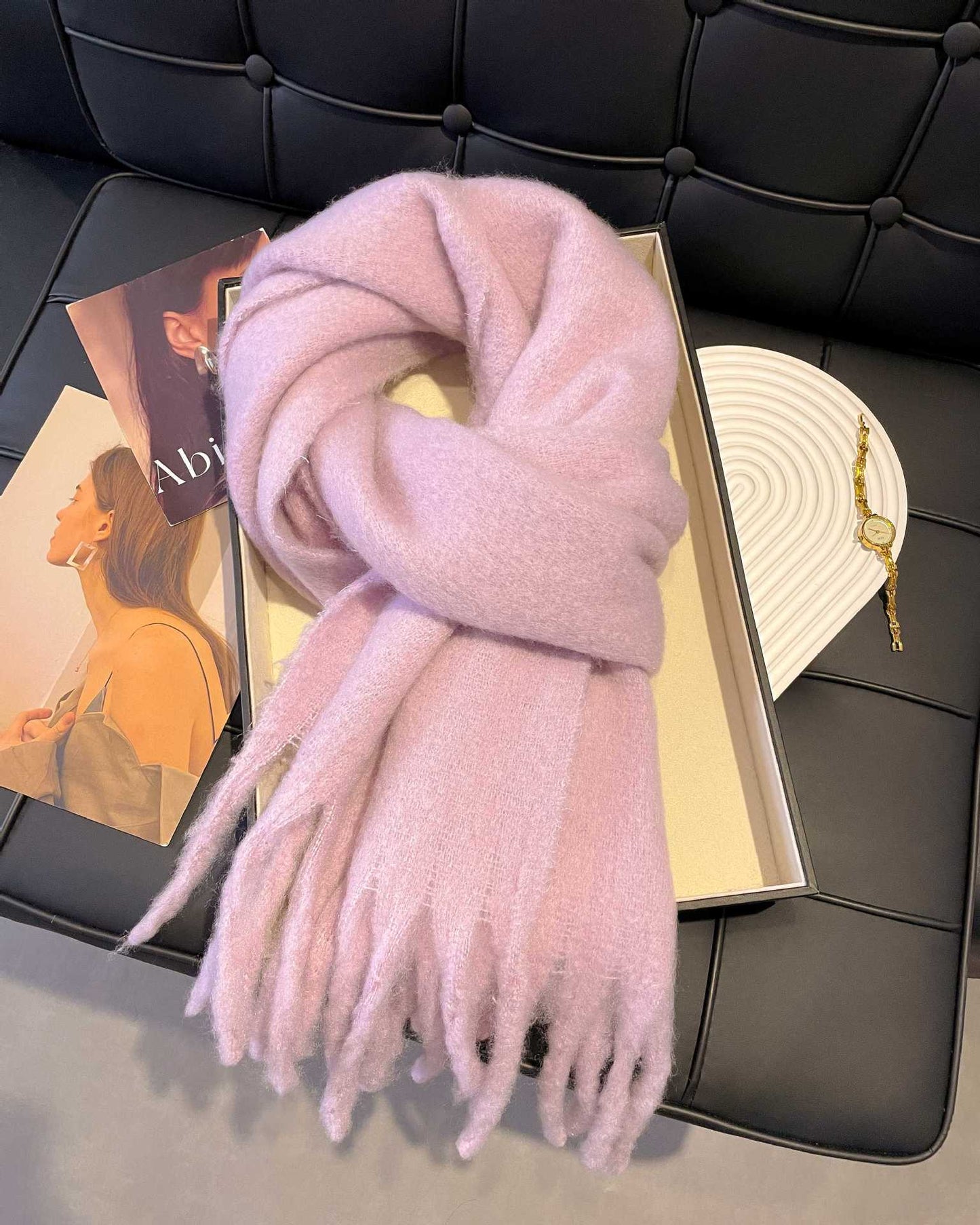 Scarf Winter Thicken Thermal Solid Color Mohair Shawl