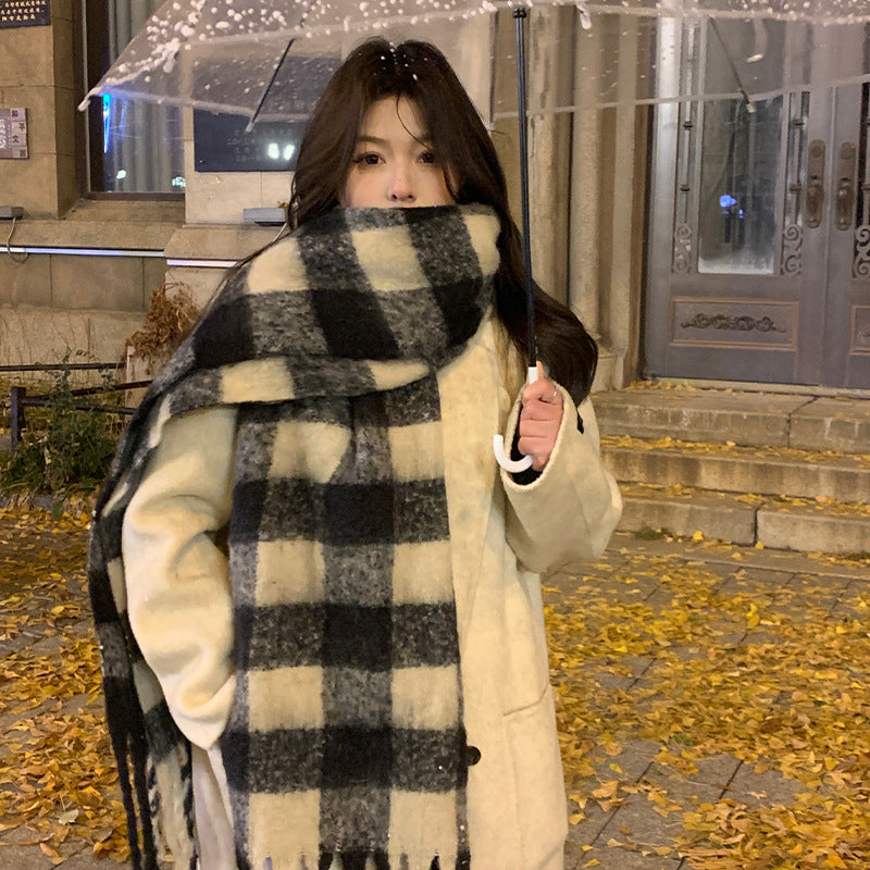 Scarf Winter Thicken Thermal Solid Color Mohair Shawl