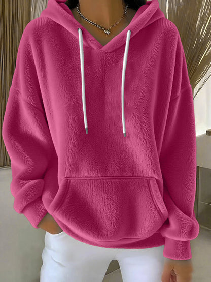 Women's Solid Color Lamb Fleece Lined Versatile Sweatshirt For Autumn And Winter
