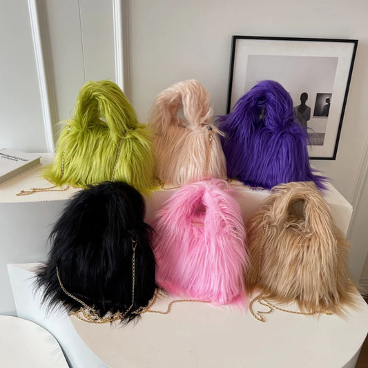 Winter Faux Fur Shoulder Bag for Women Trendy Fuzzy Handbags Plush Crossbody Bag Fluffy Tote Bag Handle Mobile Phone Bag