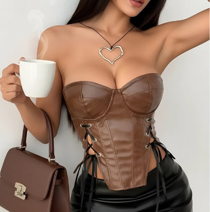 Low cut off shoulder back hollowed out strapless top vest