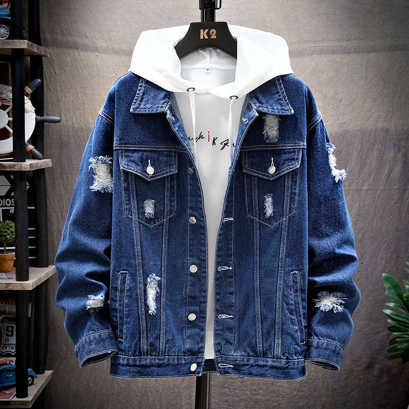 Casual Korean-Style Ripped Men's Denim Jacket