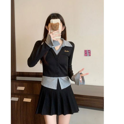 Style Mock Two-Piece Long Sleeve Knit Sweater Women's Basic Top Pullover