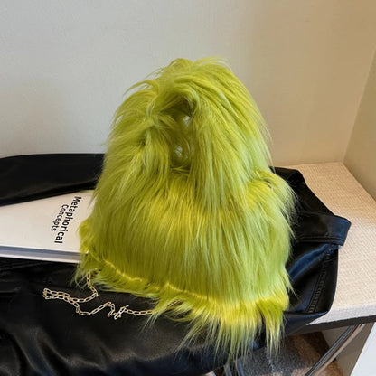 Winter Faux Fur Shoulder Bag for Women Trendy Fuzzy Handbags Plush Crossbody Bag Fluffy Tote Bag Handle Mobile Phone Bag