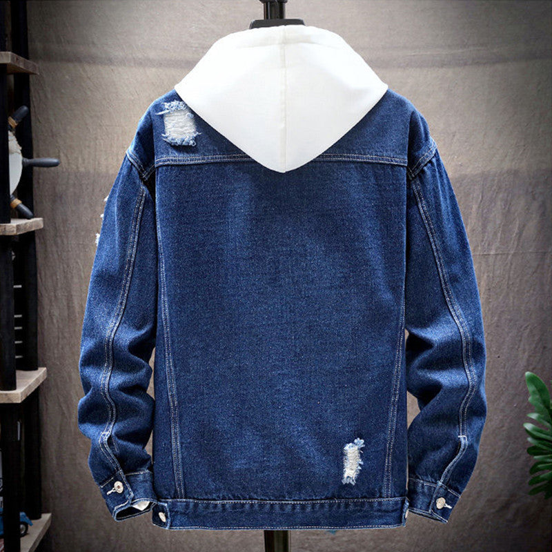 Casual Korean-Style Ripped Men's Denim Jacket