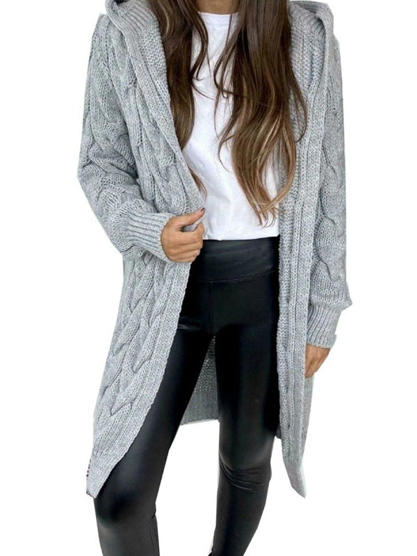 Hooded long Fried Dough Twists sweater cardigan