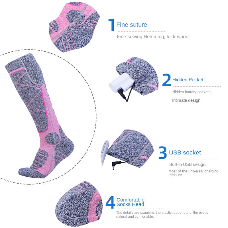 Copy of Full Foot Heat Socks Winter USB Charging Warm Heat Socks Pink Skiing Electric Heat Socks