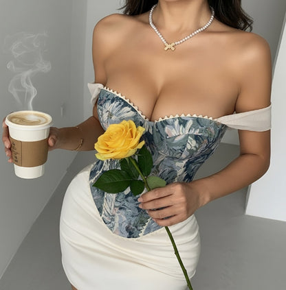 Palace style chest wrapped fishbone corset vest camisole strapless