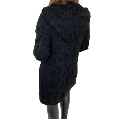 Hooded long Fried Dough Twists sweater cardigan