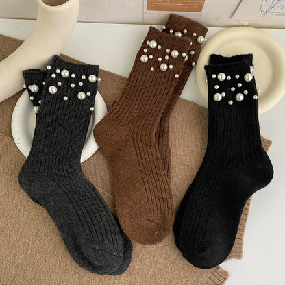 Copy of Personalized Korean style fashionable rivet bead pile socks autumn and winter thick warm rabbit wool mid tube socks for children