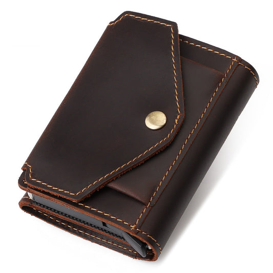 Credit Card Sleeve Retro Crazy Horse Leather RFID Anti-theft Card Holder Multifunctional Automatic Receiving Leather Card Box