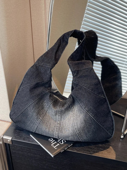 Crescent Shaped Denim Shoulder Bag