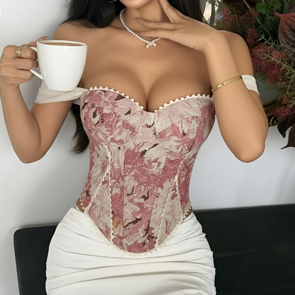 Palace style chest wrapped fishbone corset vest camisole strapless