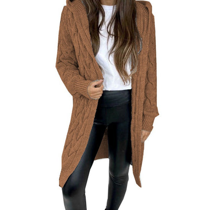 Hooded long Fried Dough Twists sweater cardigan
