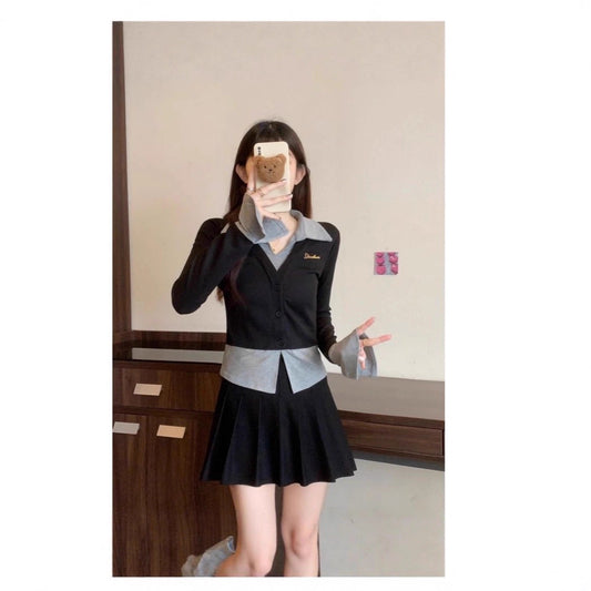 Style Mock Two-Piece Long Sleeve Knit Sweater Women's Basic Top Pullover