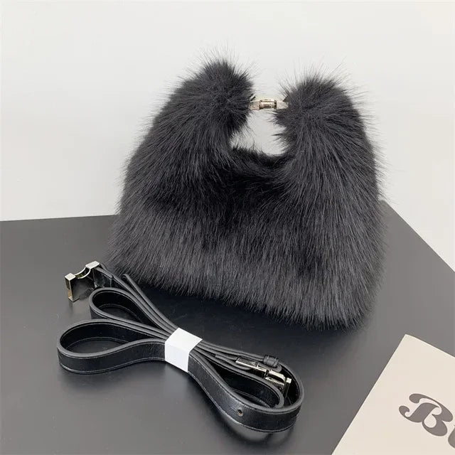 Luxury Faux Fur Ladies Shoulder Bags Soft Plush Female Evening Clutch Purse Handbags Women's Small Tote Fluffy Crossbody Bag