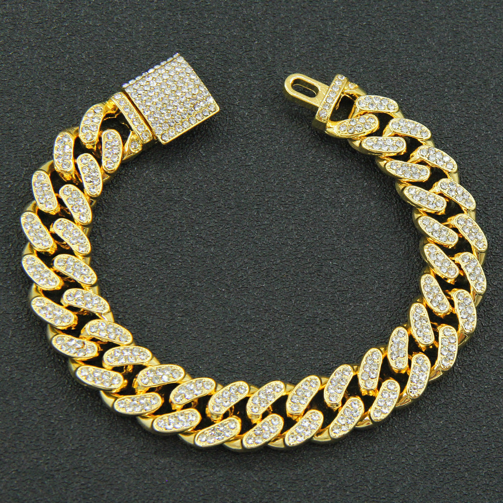 European And American Hip-hop Full Diamond Exaggerated Cuban Chain Necklace