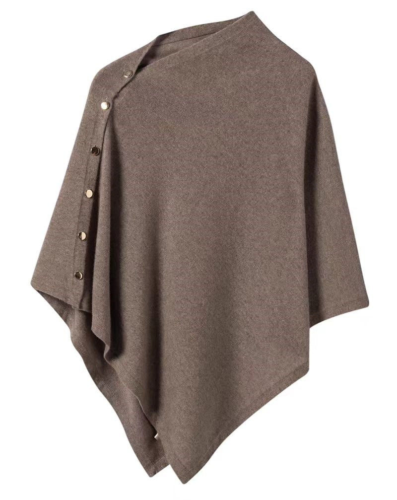 Oblique Button Loose High-end Sense Shawl Cape Knit Sweater Women