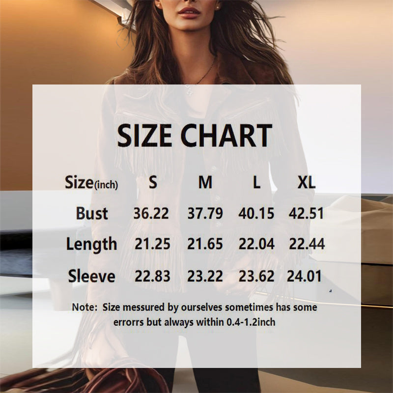 Women's Solid Color Fringe Suede-Look Jacket, Western Style Long Sleeve Button Front Coat For Fall & Winter - SD & CO.