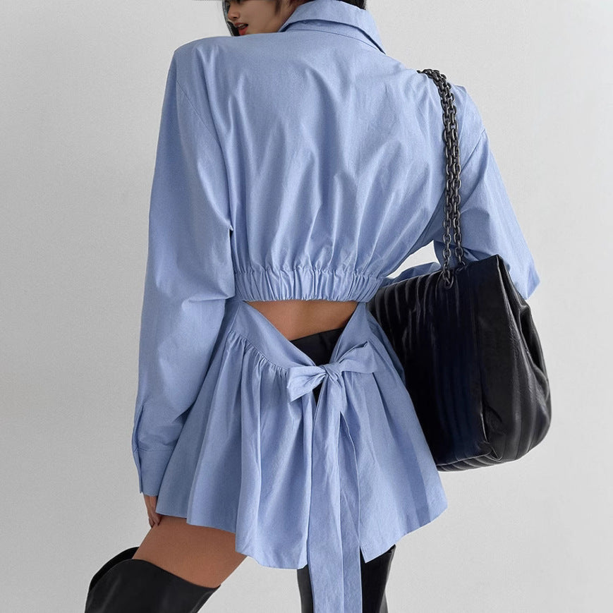 Temperament Commute All-match Cotton Shirt Long-sleeved Lace-up Top - SD & CO.