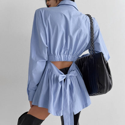 Temperament Commute All-match Cotton Shirt Long-sleeved Lace-up Top - SD & CO.