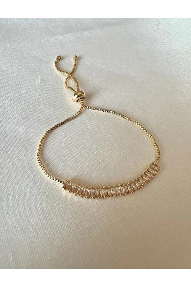 Baguette Zircon Adjustable Bracelet Elegant Minimal Sparkle Fashion Jewelry Gift For Her