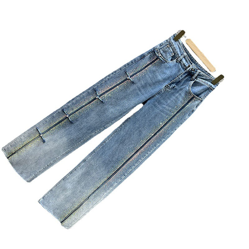 Rhinestone Denim Wide-leg Pants