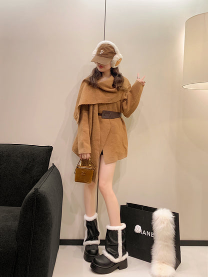 Women's Winter Faux Fur Lined Short Boots, Fashion Thick Bottom Ankle Booties With Warm Plush Trim For Casual Daily Wear