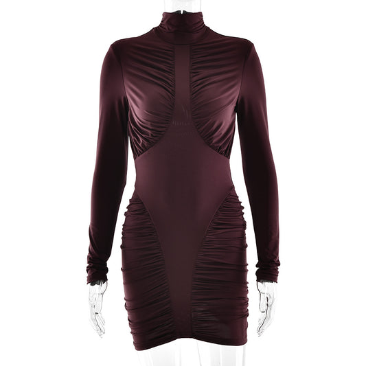 High-neck Leopard Print Tight Backless Bodycon Dress