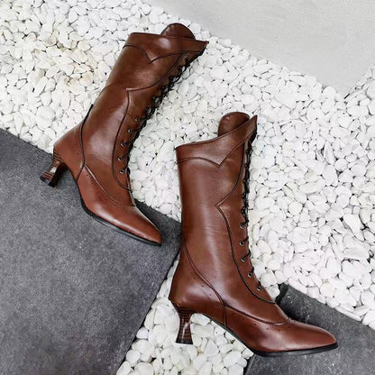 Lace-up Martin Boots Wine Cup Heel Round Toe Large Size Women's Boots