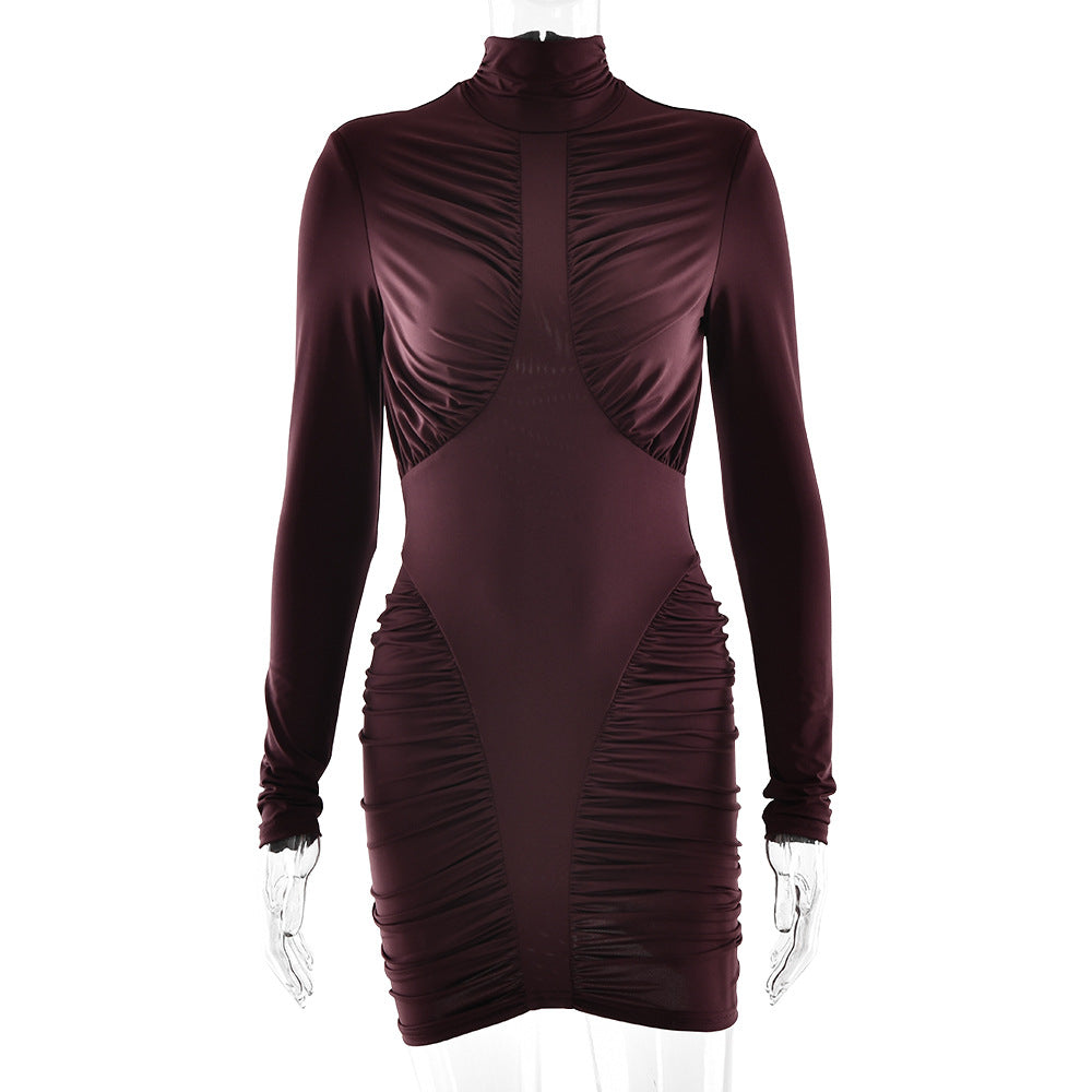 High-neck Leopard Print Tight Backless Bodycon Dress