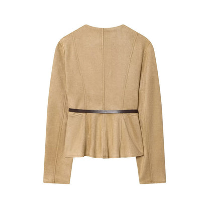 Denim Leather Short Skirt Hem Jacket