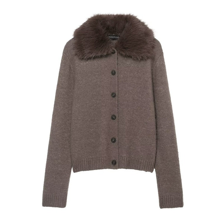 Cardigan with Faux Fur Effect Lapel Knitted Coat Women