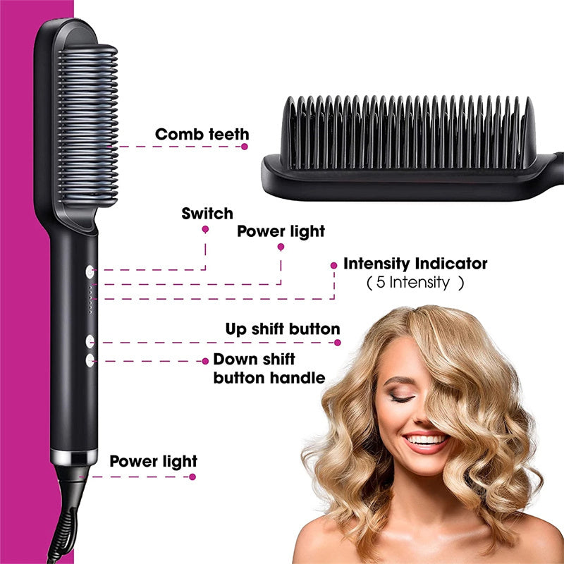 New 2 In 1 Hair Straightener Hot Comb Negative Ion Curling Tong Dual-purpose Electric Hair Brush - SD & CO.