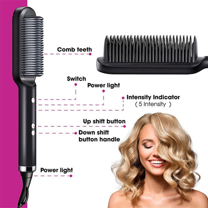 New 2 In 1 Hair Straightener Hot Comb Negative Ion Curling Tong Dual-purpose Electric Hair Brush - SD & CO.