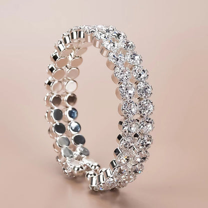 Elastic Bracelet Double Row Large Rhinestone Jewelry Wide Opening