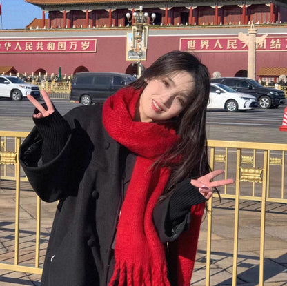 Scarf Winter Thicken Thermal Solid Color Mohair Shawl