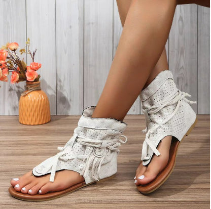 Retro Flat Bottom Tassel Hollow Toe Sandals