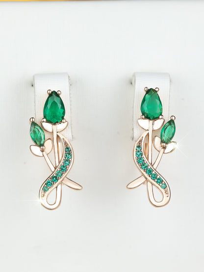 Luxury Flower Bouquet Champagne Tulip Full Diamond Earrings