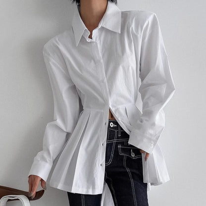 Temperament Commute All-match Cotton Shirt Long-sleeved Lace-up Top - SD & CO.