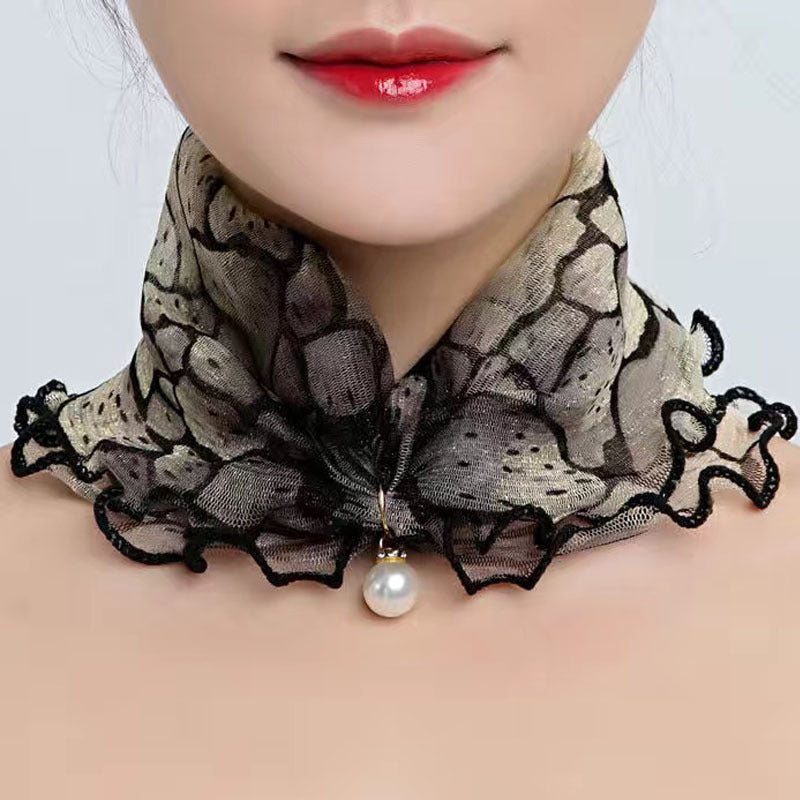 Printed Cute Decorative Scarf Lace Thin Pendant Small Silk Scarf