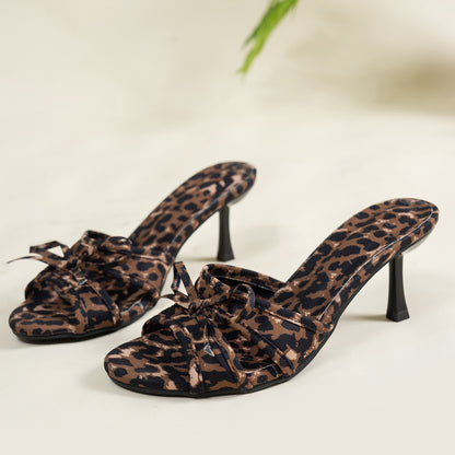 Fashion Stiletto Heel Leopard Bow Fashion High Heel Slippers