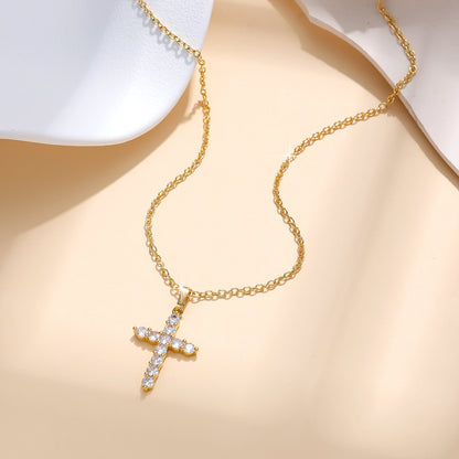 Zircon Cross Gold Plated Necklace For Women
