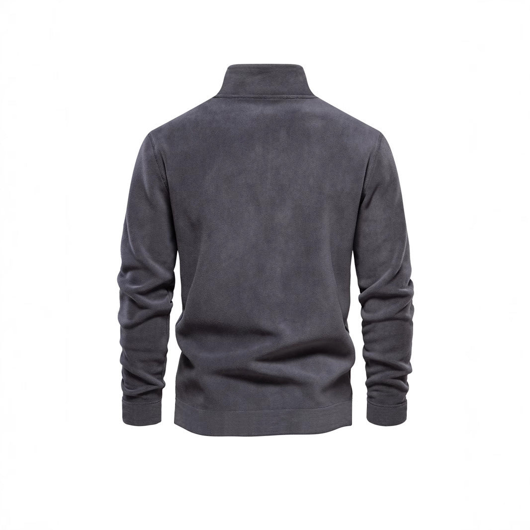 Men's Polar Fleece Top Pure Color Simple Casual Stand Collar Pullover Sweater - SD & CO.