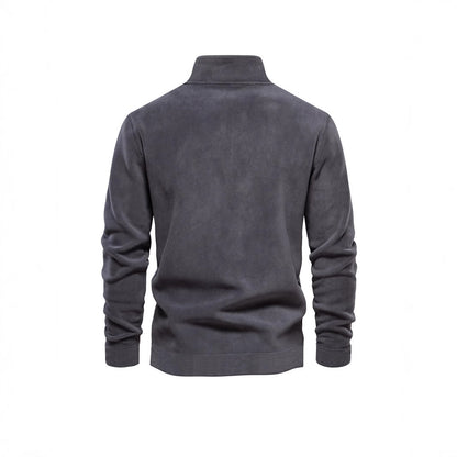 Men's Polar Fleece Top Pure Color Simple Casual Stand Collar Pullover Sweater - SD & CO.